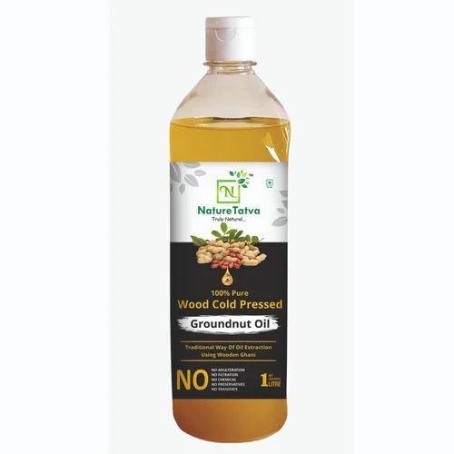 Nature Tatva Wood Cold Pressed Groundnut Oil - 1 Litre Bottle | Organic, 100% Purity, Ideal for Cooking, Nourishing Food Oil