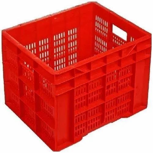 Perforated Plastic Crate - Unbreakable, 35 kg Capacity, Rectangular Design, Vibrant Red Color | Customizable Size, Durable Plastic Material