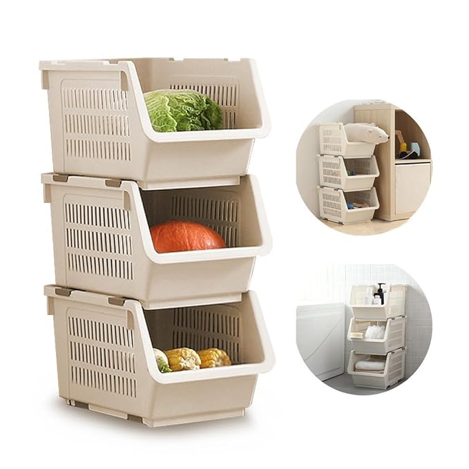 Plastic Multi Purpose Storage Basket - Durable Plastic, Rectangular, Multiple Colors | Lightweight, Stackable, Ventilated Design for Easy Organization