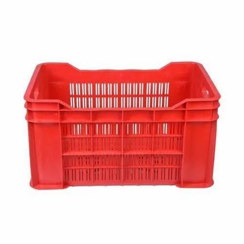 Plastic Storage Crates - Plastic, 30 kg Capacity, Rectangular Shape, Red Color | Customizable Size, Versatile for Various Storage Needs