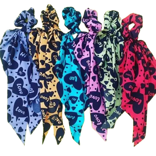 Printed Scrunchies - Crape Material, Multicolor, Plain Pattern | Fancy Hair Accessory for Women and Girls, Ideal for Personal Use