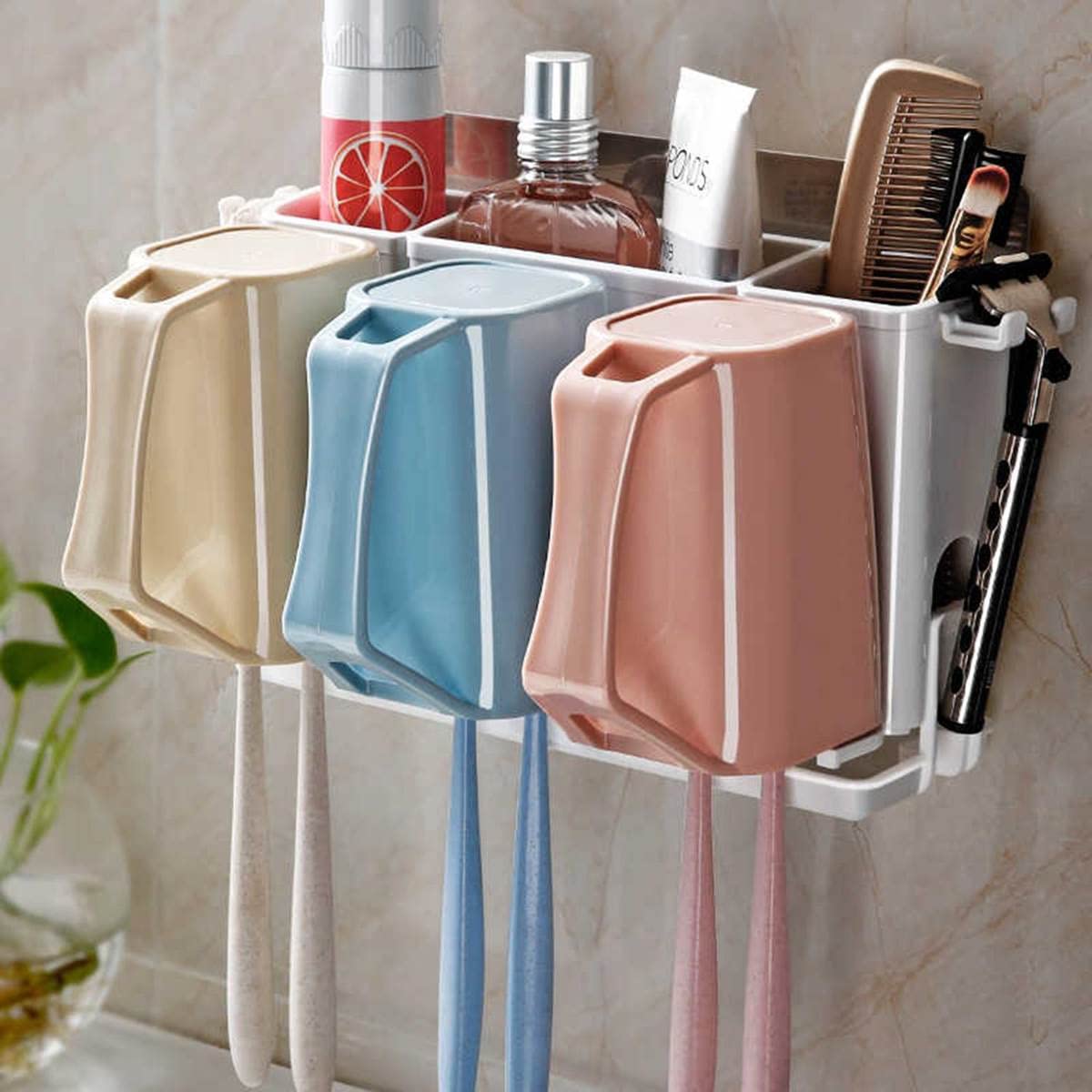 White Plastic Bathroom Toothbrush Holder