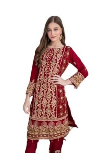 Chikan Salwar Suits - 3 Piece Set with Suit Salwar Dupatta | Casual Wear Full Sleeves Embroidered Anti-Wrinkle Breathable Quick Dry Washable Regular Fit