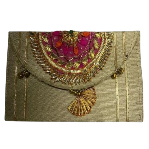 Embroidered Cash Envelope - Kraft Paper, 10x8 Inch, Rectangular Shape | Fancy Design, Plain Pattern, Ideal for Shagun Use