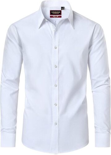 White Long Sleeve Shirt - Cotton Batik, Regular Fit Sizes XS-XXXL | Breathable, Washable, Button Down Collar, Plain Pattern