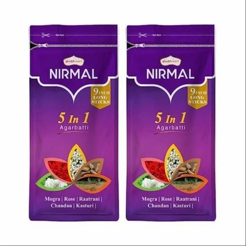 Agarbatti Packaging Pouch - PET Material, 12*4 Inches Size , Glossy Finish with Zipper Closure, Multi Layer Lamination, Rotogravure Printed Design