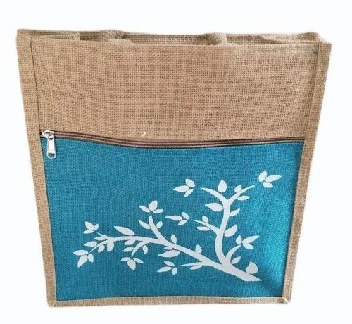 Blue Printed Jute Handbag