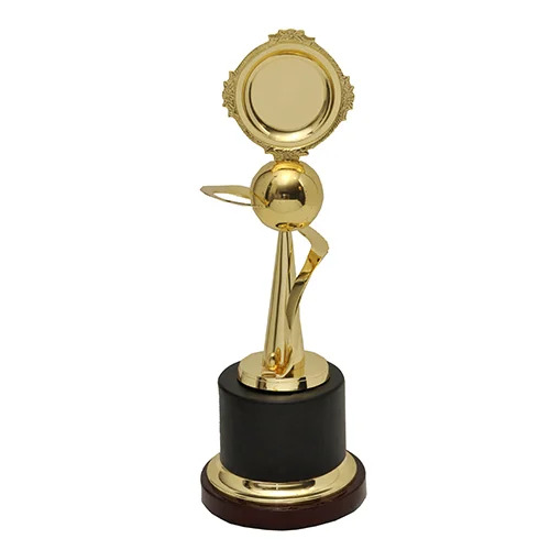 Brass Trophy - Die Casting Metal, Round Shape, Golden Color , Colorful Sports Theme , Printed Design , Good Quality Business Gift