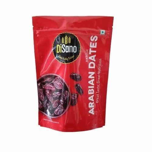 Dates Packaging Pouch - LDPE Material, Glossy Finish, Double Layer Lamination, Printed Design, Zipper Closure, Rotogravure Printing Technique