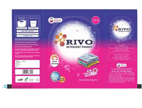 Detergent Powder Packaging Pouch - PET Material 12x18 Inches Multi Color | Center Seal Design Printed with Flexographic Technique Glossy Finish Double Layer Lamination Zipper Closure