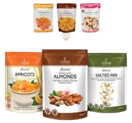 Dry Fruits Packaging Pouches - BOPP Material Side Gusseted Pouch with Multi-Layer Lamination Matte & Glossy Finish Colorful Printed Design