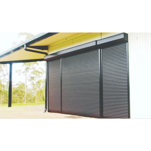 Iron Remote Controlled Rolling Shutter - 10 Feet Height, Vertical Opening Mode | Motorized Surface Treatment, Remote Control, Grey and Black Color