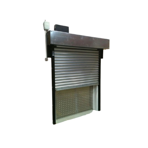 Motorized Rolling Shutter - Aluminium, Vertical Opening Pattern, Silver and Black Color | Manual Handkey Operation, Powder Coated Finish, Push Button Control