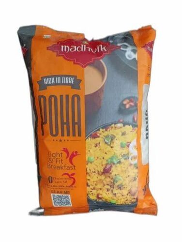 Poha Packaging Pouch - Plastic Multi Layer Lamination Spout Pouch, Glossy Finish with Printed Rotogravure Design and Heat Sealed Closure