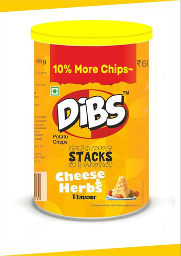 Dibs Stacks Cheese And Herbs Chips - Crispy And Crunchy Vegetarian Snacks | Salty Flavor With Delicious Cheese And Herbs Taste