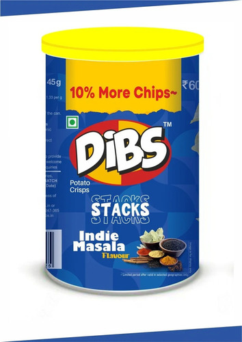 Dibs Stacks Indie Masala Potato Chips - Crispy, Crunchy Vegetarian Snack | Salty Flavor with a Delicious Crunch
