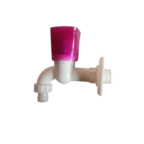 Square Bib Cock - Plastic, Multicolor, Glossy Finish | Round Shape, Wall Mounted, Modern Handle Design