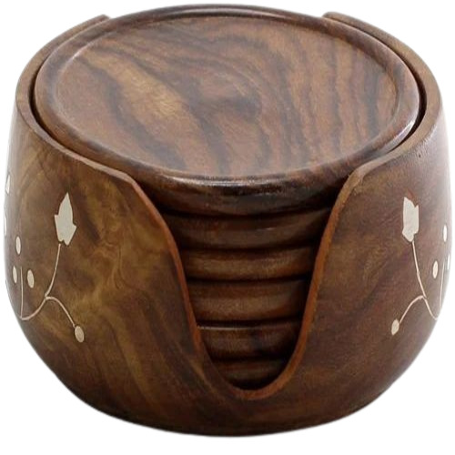 Wood Coaster - Wooden, Round, Multicolor, Matte Finish | Eco-Friendly, Handcrafted, Plain Pattern, Sustainable Design