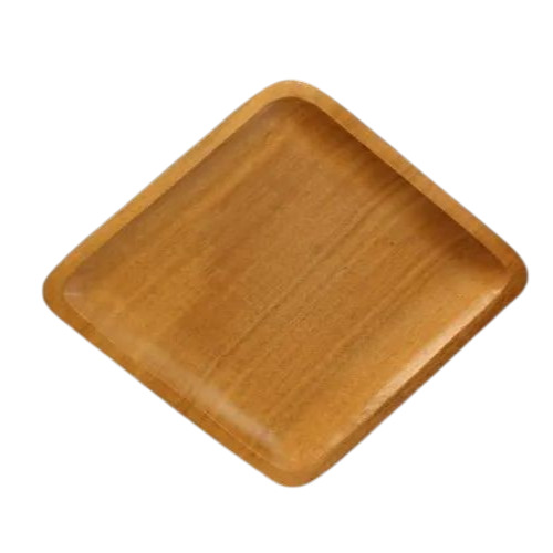 Wooden Platter - Square Shape, Small Size, Brown Color | Polished Finish, Ideal for Kitchen Use