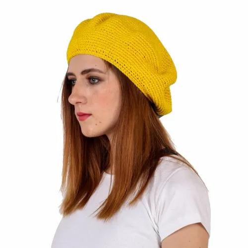 Yellow Women Handmade Beanies Cap