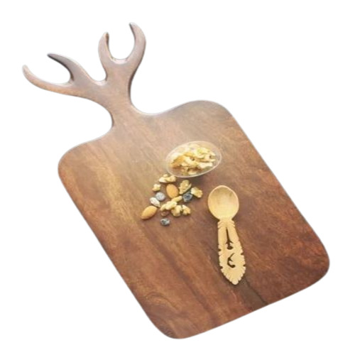 Antler Wooden Platter - Wooden, Standard Size, Brown Color, Polished Finish, Rectangular Shape | Ideal for Home & Restaurant Use
