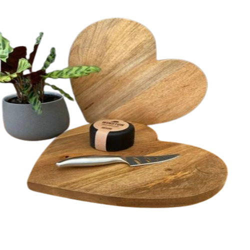 Corazon Wooden Platter - Medium Heart Shape, Brown Polished Wood for Home and Restaurant Use