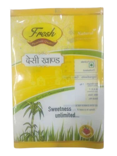 Desi Khand Packaging Pouch - 1 Kg Capacity, PET Material, 8 X 12 Inch Size, Multi Color, Flat Pouch with Printed Pattern, Heat Sealed Closure