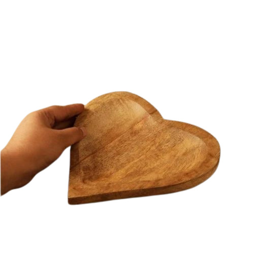Heart Shape Wooden Platter - Brown Polished Wood, Standard Size | Ideal for Home and Restaurant Use, Elegant Heart Design