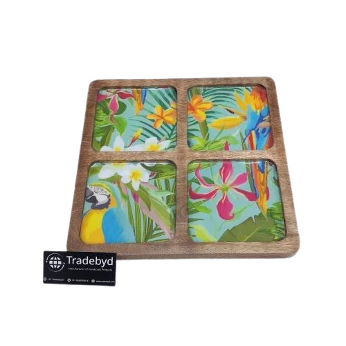 Square Wooden Platters - Wooden, Standard Size, Brown Color | Polished Finish, Square Shape for Home and Restaurant Use