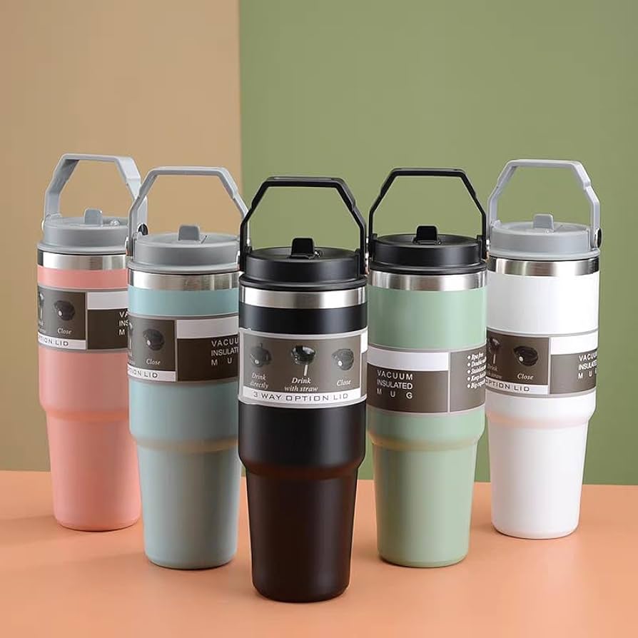 Travel Mug 890 Ml Double Wall Insulated Tumbler With Straw - Color: Multicolor