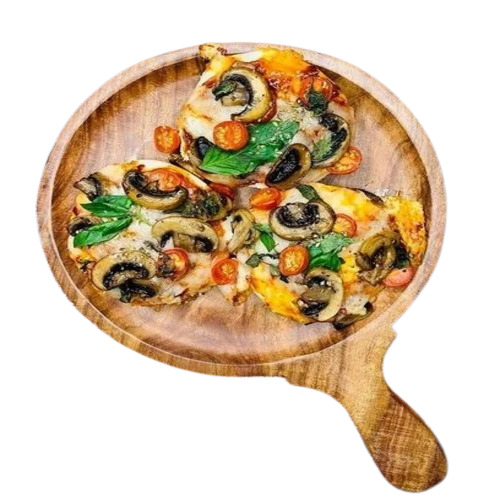Wooden Pizza Platter - Wood, Standard Size | Round Shape, Brown Color, Polished Finish for Home and Restaurant Use