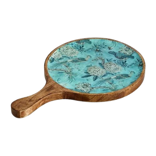 Wooden Serving Platter - Wooden, Standard Size, Round Shape, Brown Color with Polished Finish | Ideal for Home and Restaurant Use