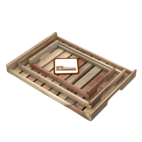 Wooden Serving Tray Set - 30.5 x 19 x 4 cm | Modern Matte Finish Elegant Home Decoration