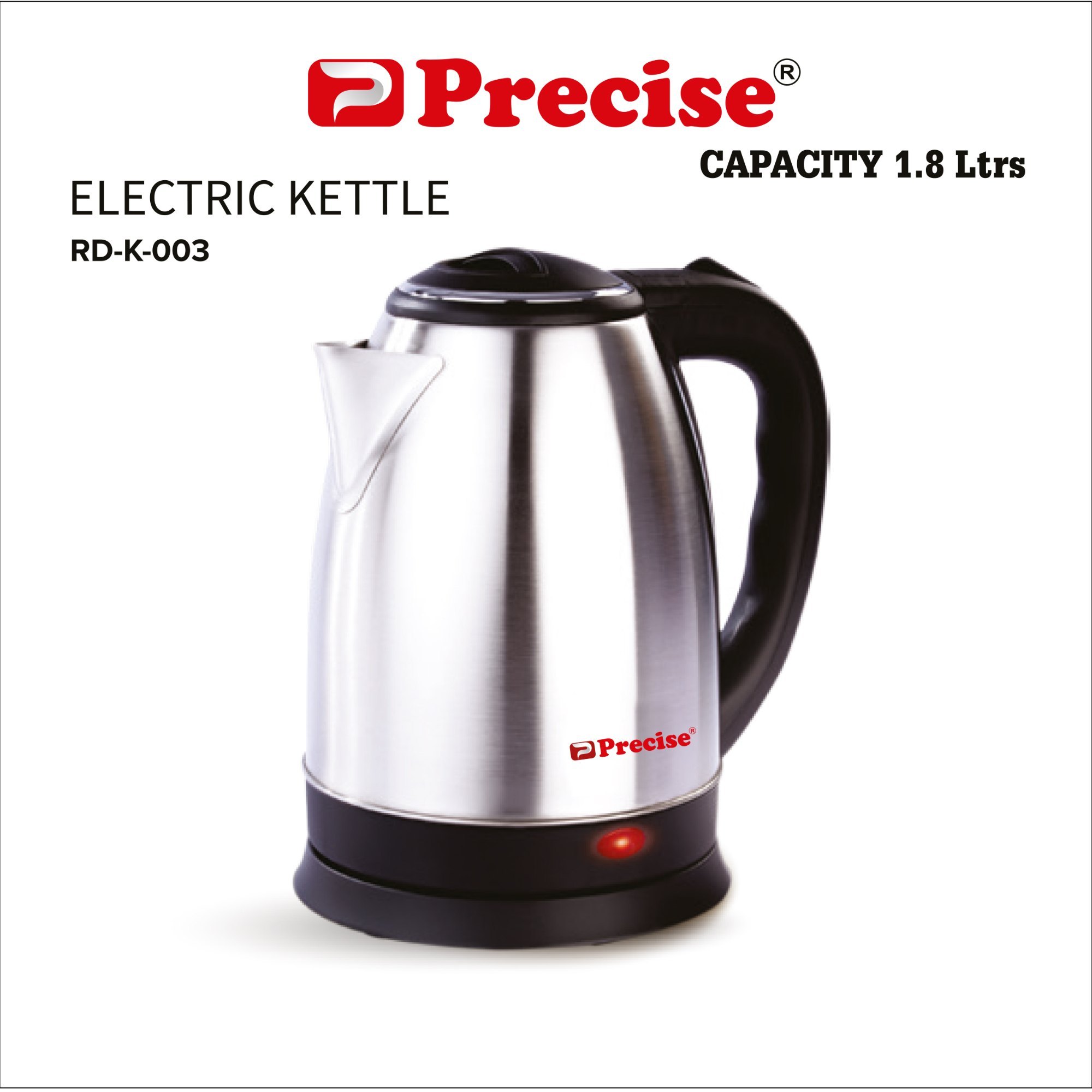 Stainless Steel Electric Kettle - 1.8 Litre Capacity, Automatic Shut-Off & Boil-Dry Protection, Ergonomic Handle & Cordless Design