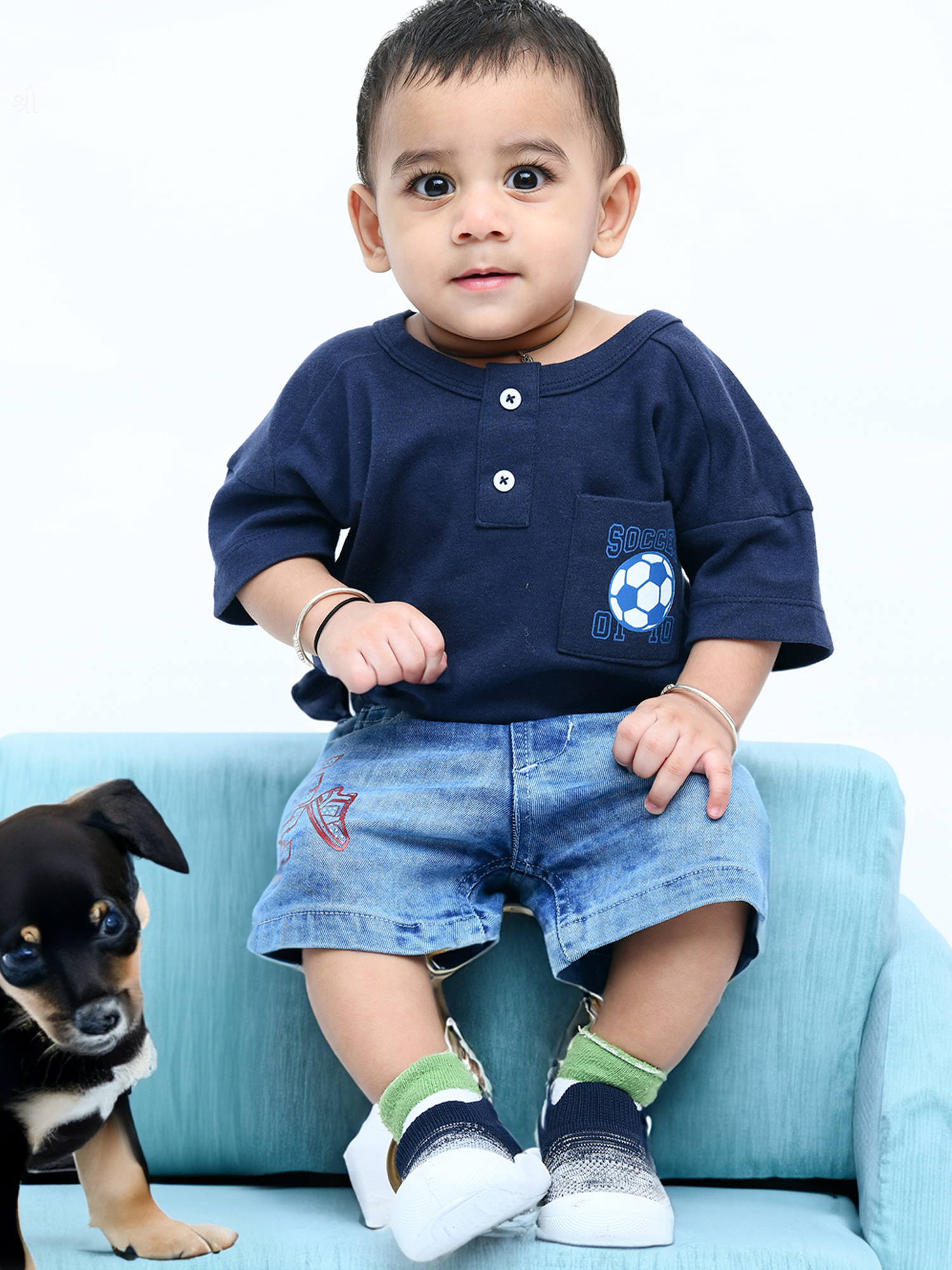 Infant Cotton T-Shirt Paired with Denim Shorts Set of 2