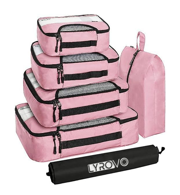 Pink Travel Packing Cubes - Lightweight Polyester, Compact Size, Vibrant Pink Color | Space-Saving Design, Mesh Top for Easy Visibility, Water-Resistant Fabric