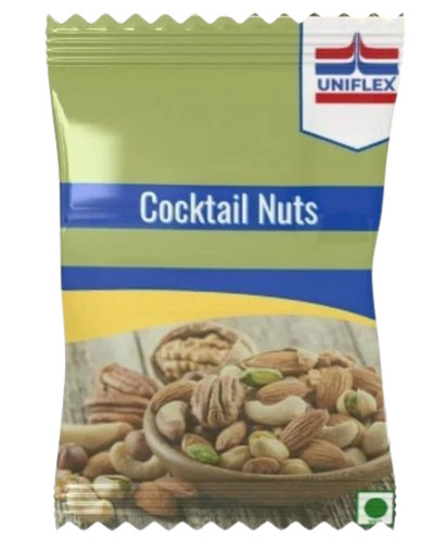 Cocktail Nuts Packaging Pouch - Multi Layer Lamination, Glossy Finish, Center Sealed Design, Printed with Rotogravure Technique, Plastic Material