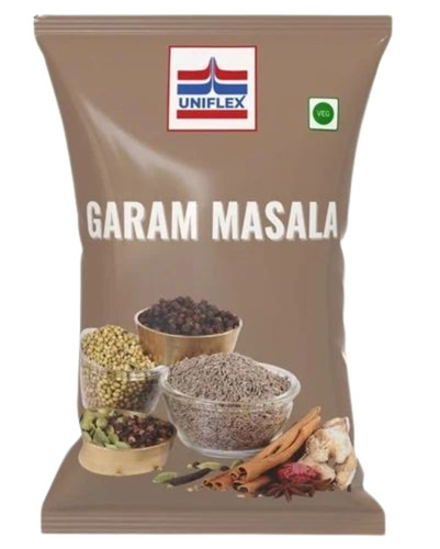 Garam Masala Packaging Pouch - Pet (Polyester) Material, 250 Gm Size, Multi-color Design, Center Sealed Pouch With Glossy Finish And Multi-layer Lamination