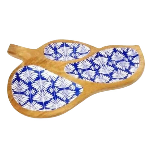 Handcrafted Wooden Serving Tray - Wood Material 11x3 Inches Multicolor | Fancy Round and Rectangular Shape Natural Finish