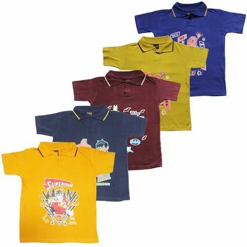 Kids Half Sleeve Polo Neck T-Shirt - Cotton, Sizes S to XL, Blue Color, Comfortable & Anti-Wrinkle Features