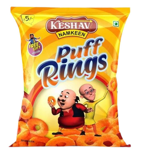 Puffs Snacks Packaging Pouch - Plastic, Multi Color | Printed Design for Enhanced Visual Appeal