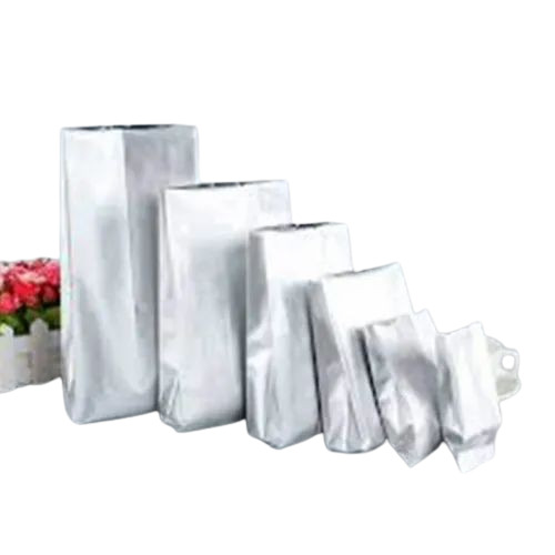 Silver Aluminum Pouch - 3 Side Sealed, Glossy Finish | Food Packaging Pouch, Heat Sealed Closure, Plain Pattern