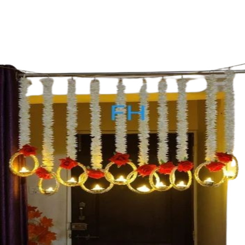 White Floral Door Hanging - Plastic, 13 Inch Length, Multicolor | Easy to Clean, Lightweight, Indian Style, Religious Design