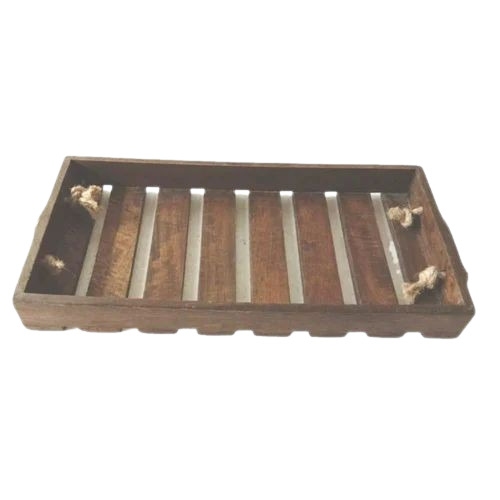 Wooden Rectangular Serving Tray - Wood, 11 Inch, Multicolor | Fancy Shape, Printed Wood Pattern, Natural Finish