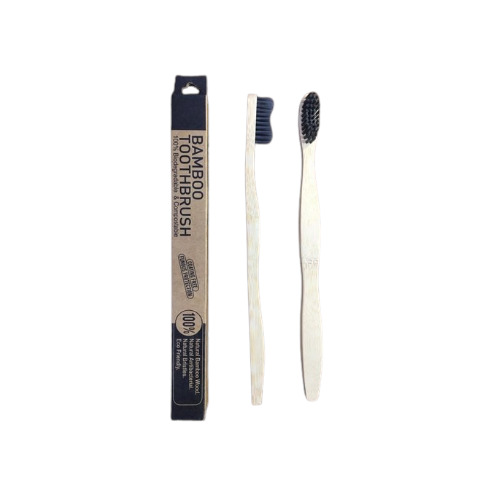Bamboo Toothbrush - Polished Finish, Solid Form with Black Bristles and Brown-White Stick | Easy to Use for Effective Teeth Cleaning