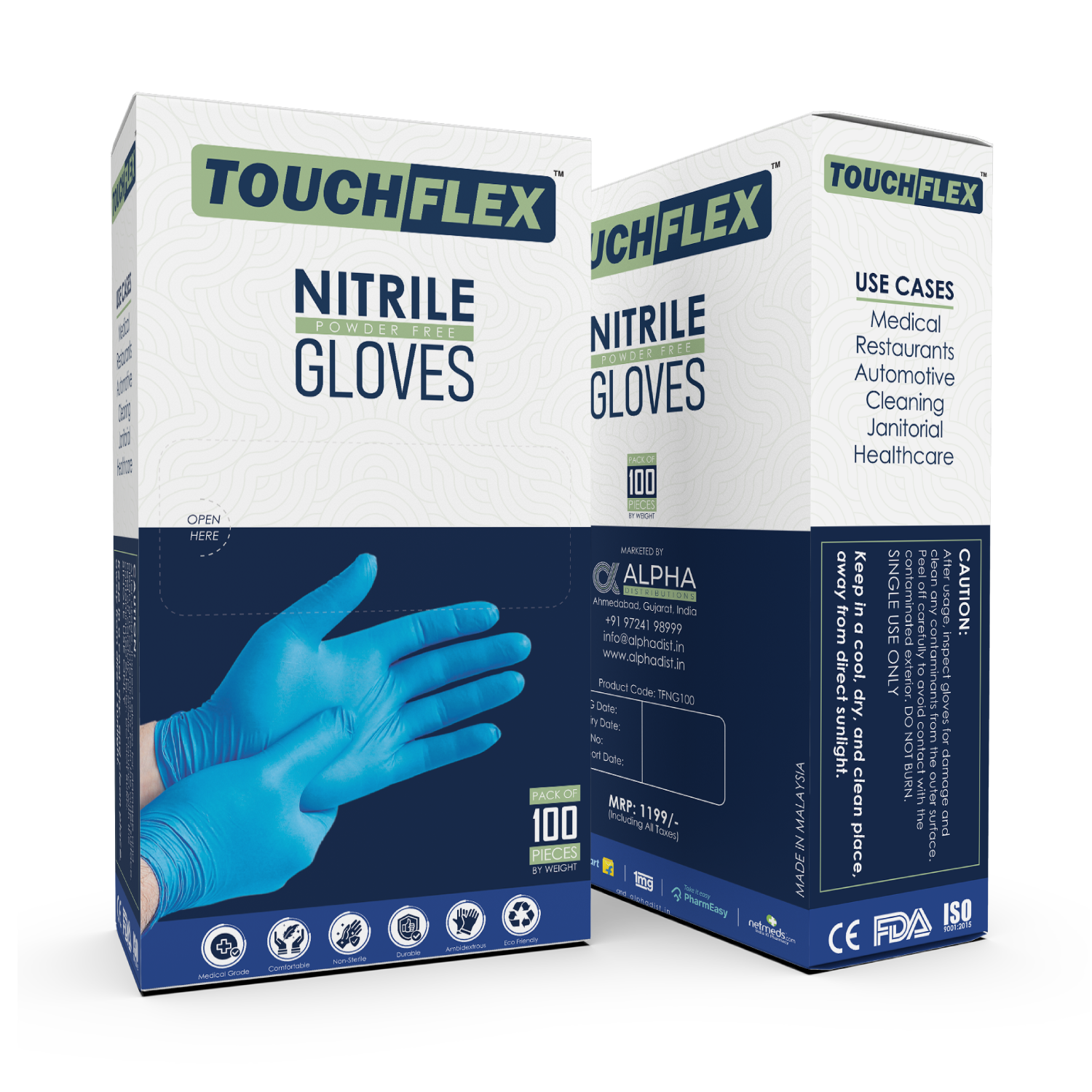 Blue Nitrile Powder Free Gloves