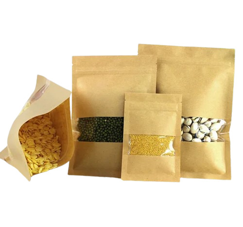 Brown Stand Up Pouches With Zipper - Plastic Double Layer Laminated Matte Finish Plain Design Zip Closure | Versatile Storage Solution