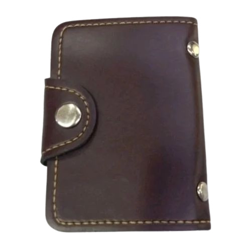 Leather ATM Card Holder - Leather, 3 x 2 Inch, Brown | Button Closure, Rectangular Design, Plain Pattern, Ideal for Business Cards