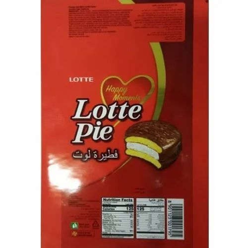 Lotte Pie Food Packaging Pouch - BOPP, 8*12 Inches, Multi Color | 3 Side Sealed, Glossy Finish, Double Layer Lamination, Heat Sealed