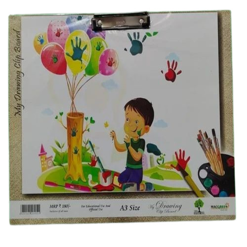 School Exam Clip Board - 18 X 10 Inch, Plastic Material, Multicolor Design | New, 8 Mm Thickness, Plain And Printed Pattern For College And School Use